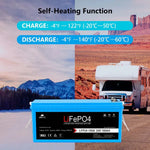 SunGoldPower 24V 100AH LifePO4 Deep Cycle Lithium Battery Bluetooth / Self-Heating / IP65