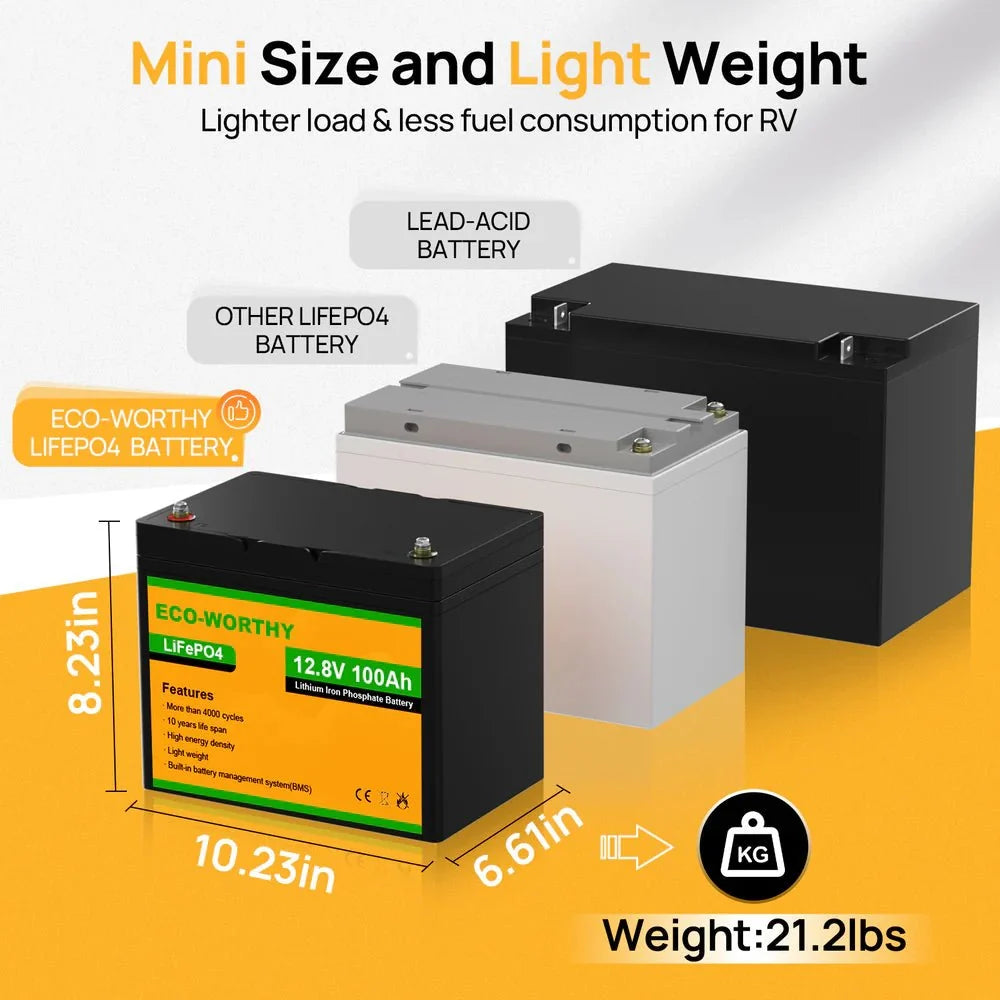 ECO-WORTHY 12V 100Ah Lithium Iron Phosphate Battery
