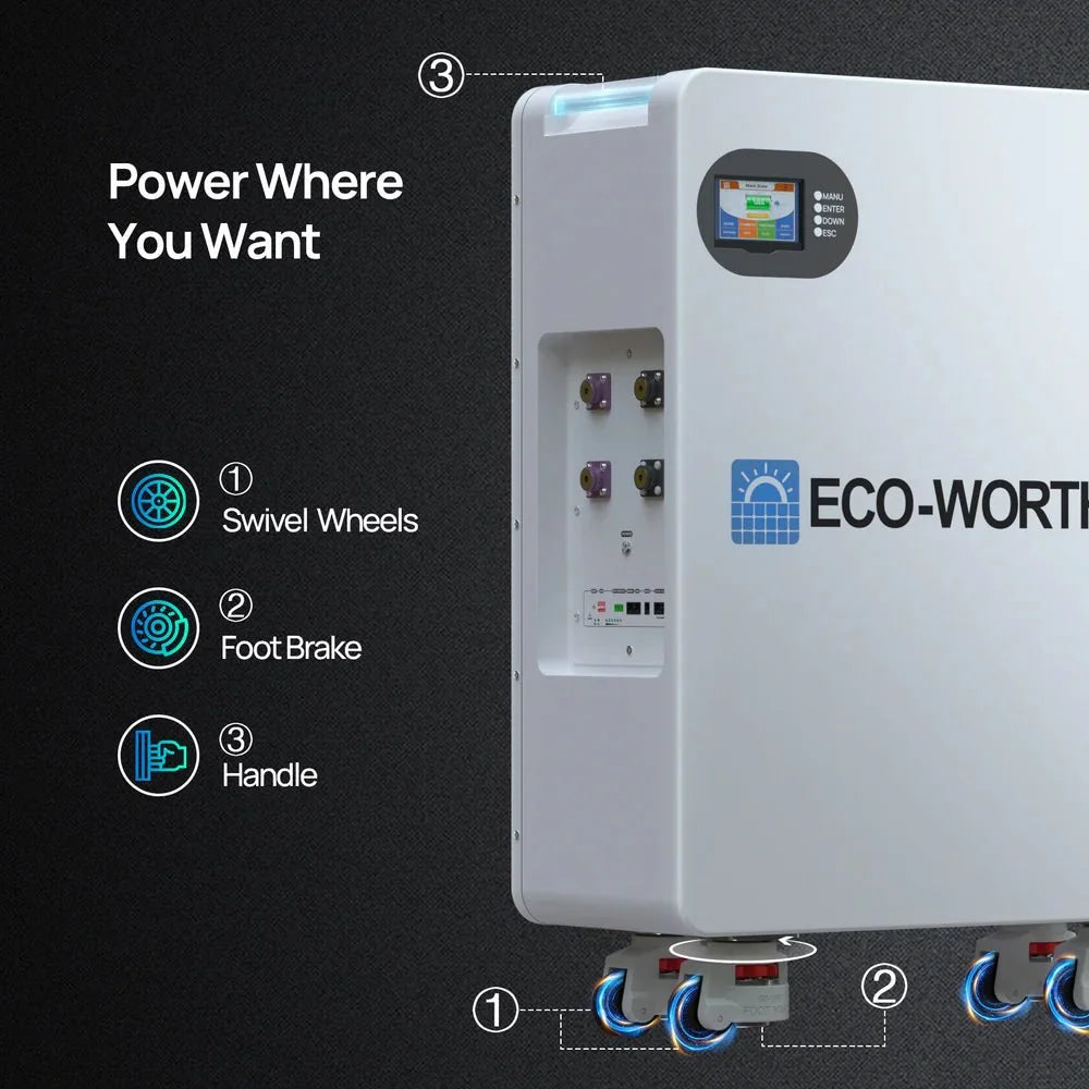 ECO-WORTHY 51.2V 280Ah LiFePO4 Floor Standing Battery with 4 Footmaster Nylon Wheels for Off-grid Home Energy Storage