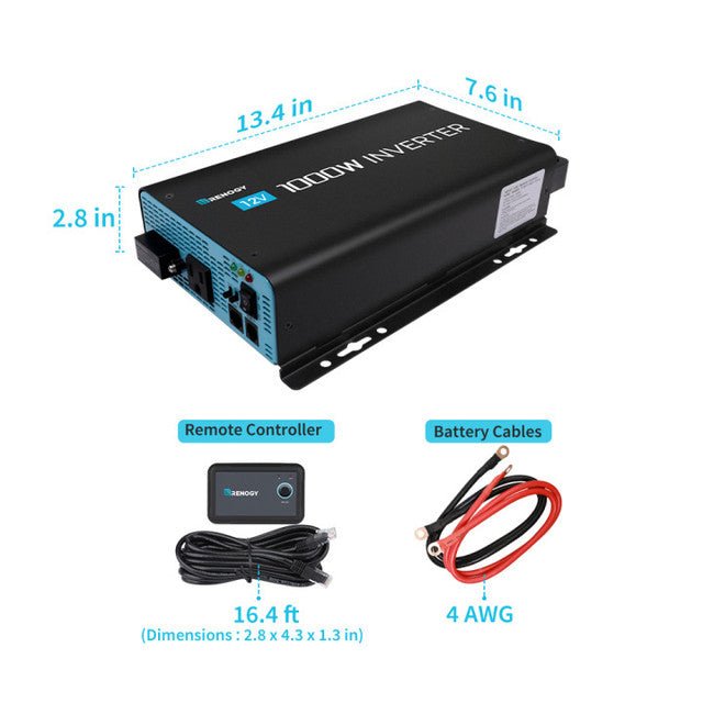 Renogy 1000W 12V Pure Sine Wave Inverter with Power Saving Mode (New Edition) + Bluetooth Module