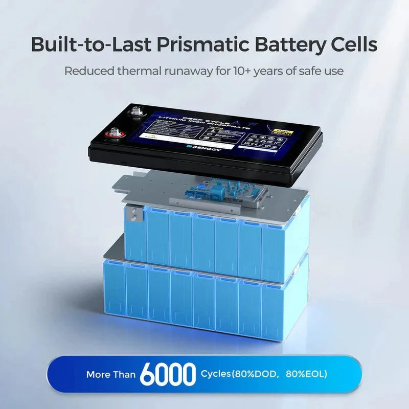 Renogy 48V 50Ah Smart Lithium Iron Phosphate Battery with Self-heating + Battery Monitor
