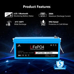 SunGoldPower 12V 200AH LIFEPO4 Deep Cycle Lithium Battery Bluetooth / Self-Heating / IP65