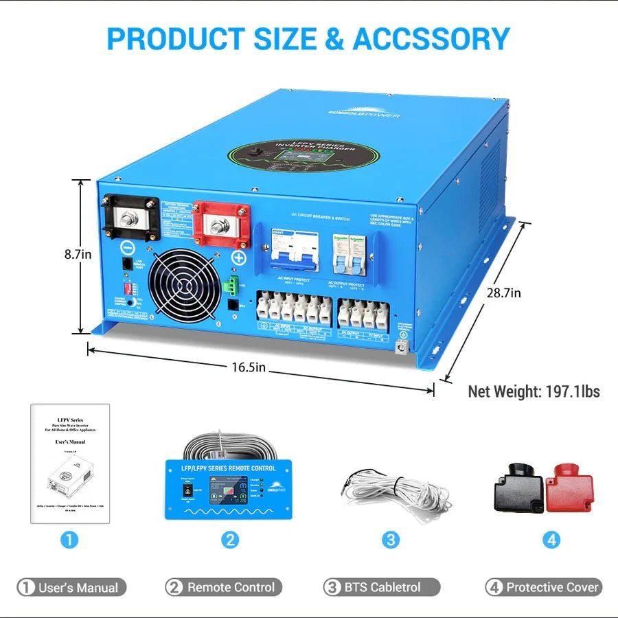 SunGoldPower 18,000W 48V Split Phase Pure Sine Wave Inverter Charger