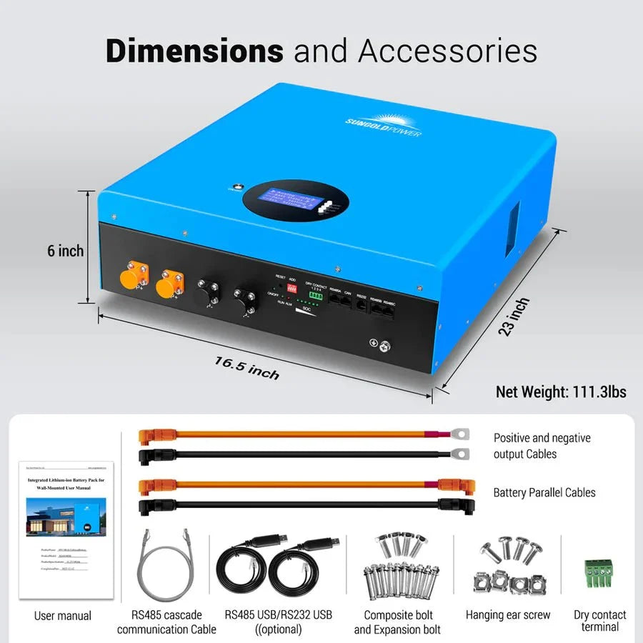 SunGoldPower 5.12kWh Powerwall LiFePO4 Lithium Battery
