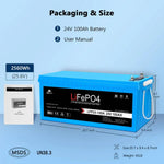 SunGoldPower 24V 100AH LifePO4 Deep Cycle Lithium Battery Bluetooth / Self-Heating / IP65