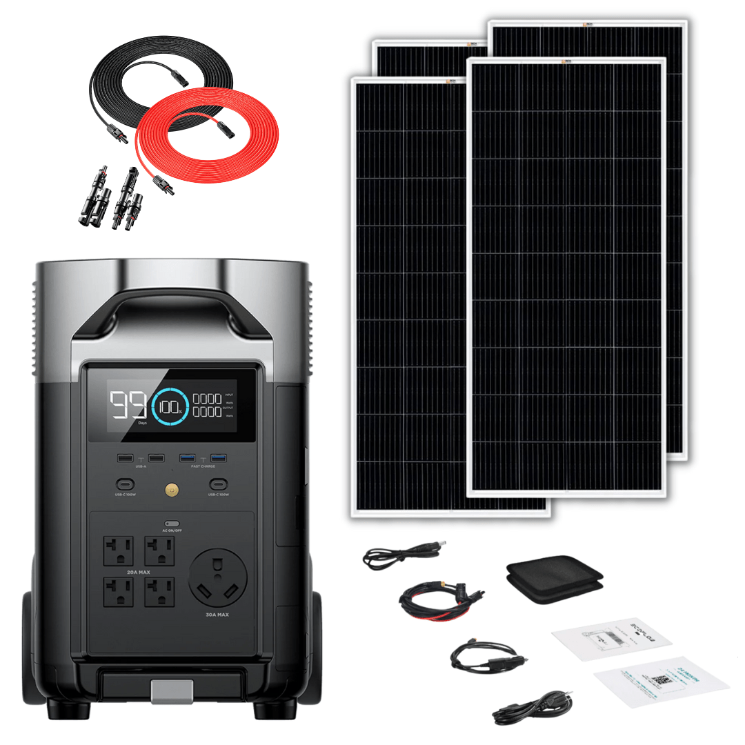 EcoFlow DELTA Pro 3600Wh 3600W Solar Generator + 200W Rigid Monocrystalline Solar Panels Kit - Off Grid Stores