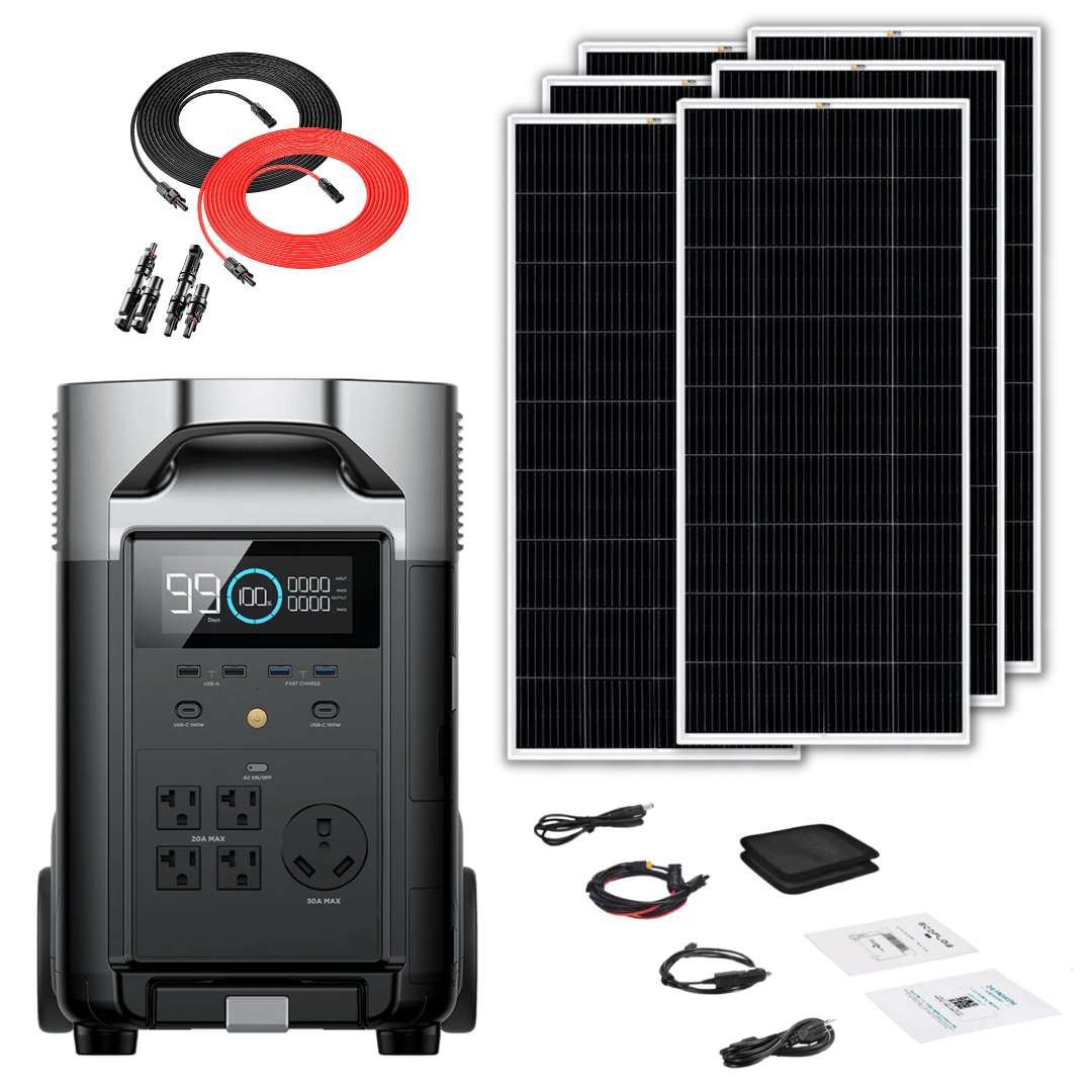 EcoFlow DELTA Pro 3600Wh 3600W Solar Generator + 200W Rigid Monocrystalline Solar Panels Kit - Off Grid Stores