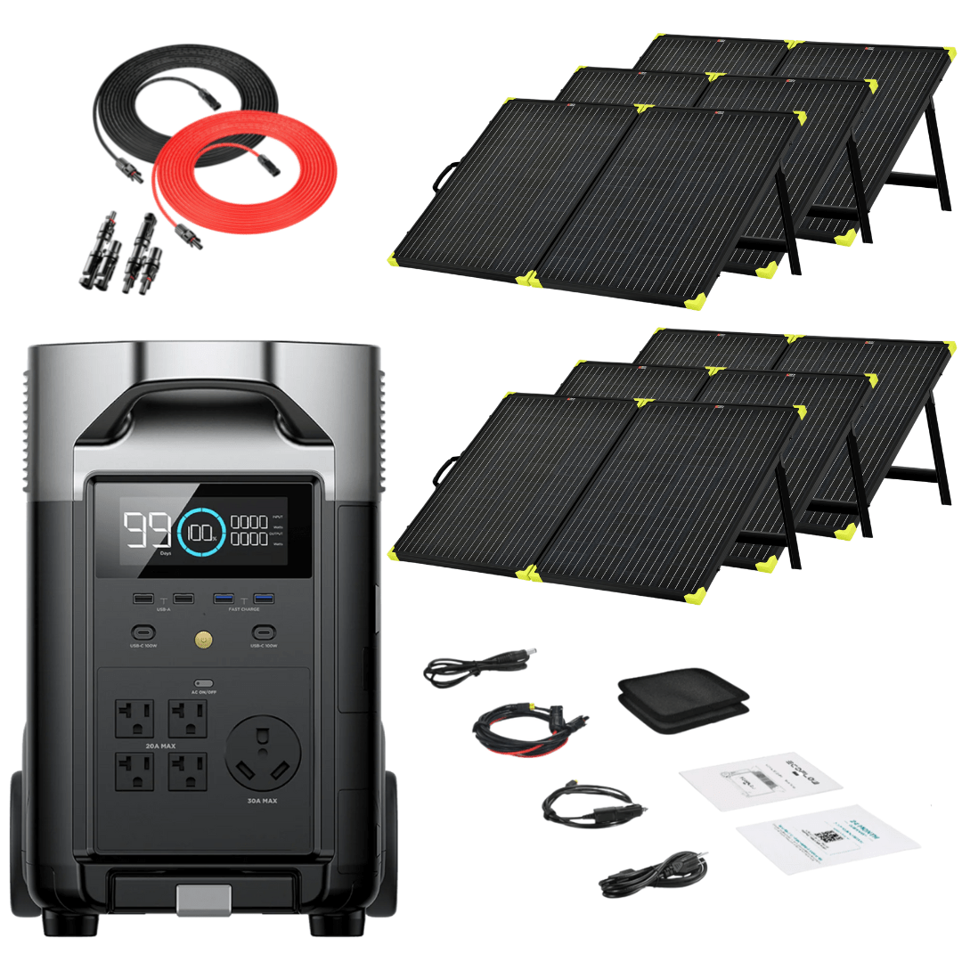 EcoFlow DELTA Pro 3600Wh 3600W Solar Generator + 200W Portable Monocrystalline Solar Panels Kit - Off Grid Stores