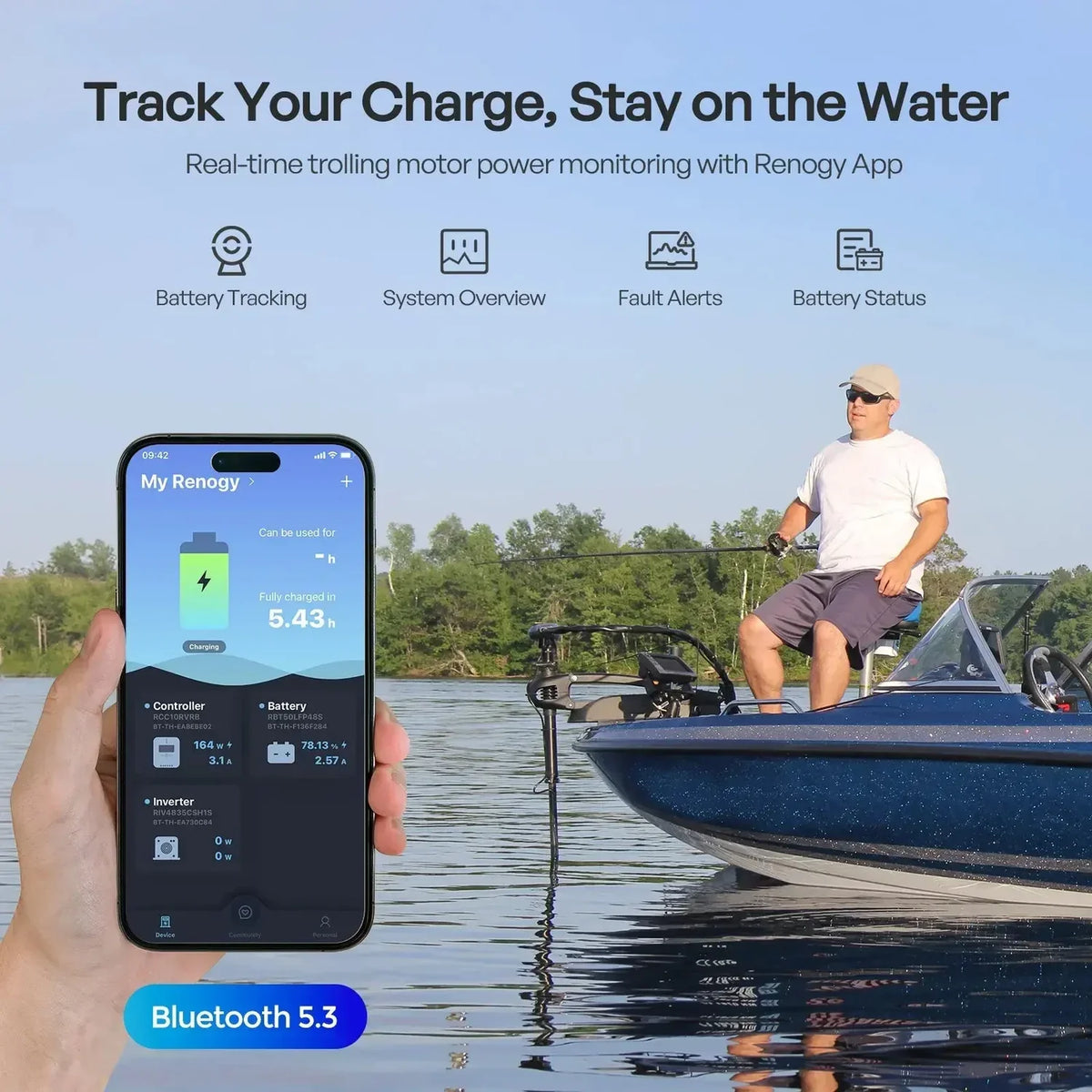 Renogy 12V 100Ah Trolling Motor Lithium Iron Phosphate Battery with Bluetooth