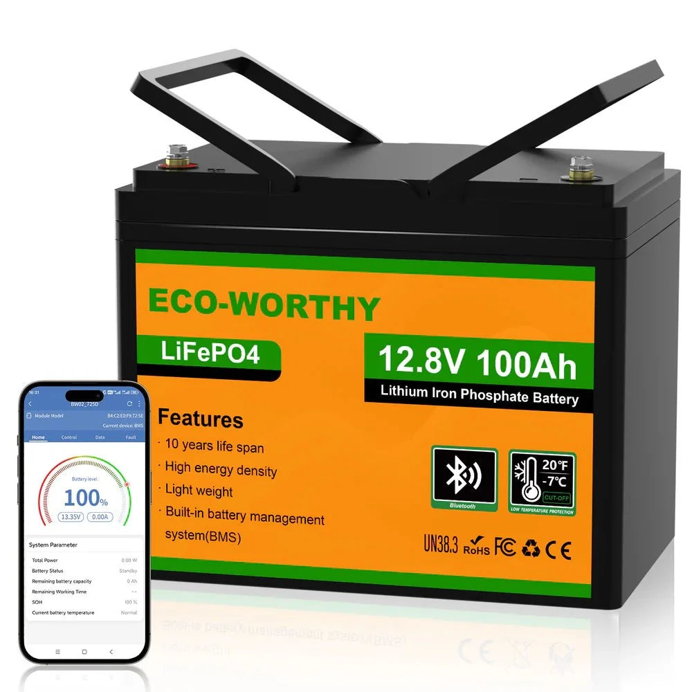 ECO - WORTHY 12V 100Ah LiFePO4 Battery With Bluetooth And Low - Temperature Protection - Off Grid Stores