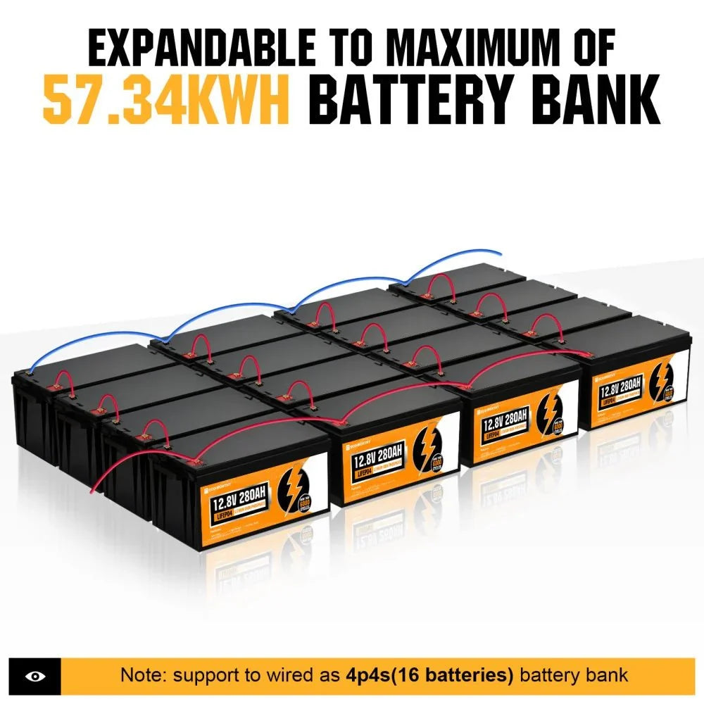 ECO-WORTHY 12V 280Ah Lithium Iron Phosphate Battery With Bluetooth