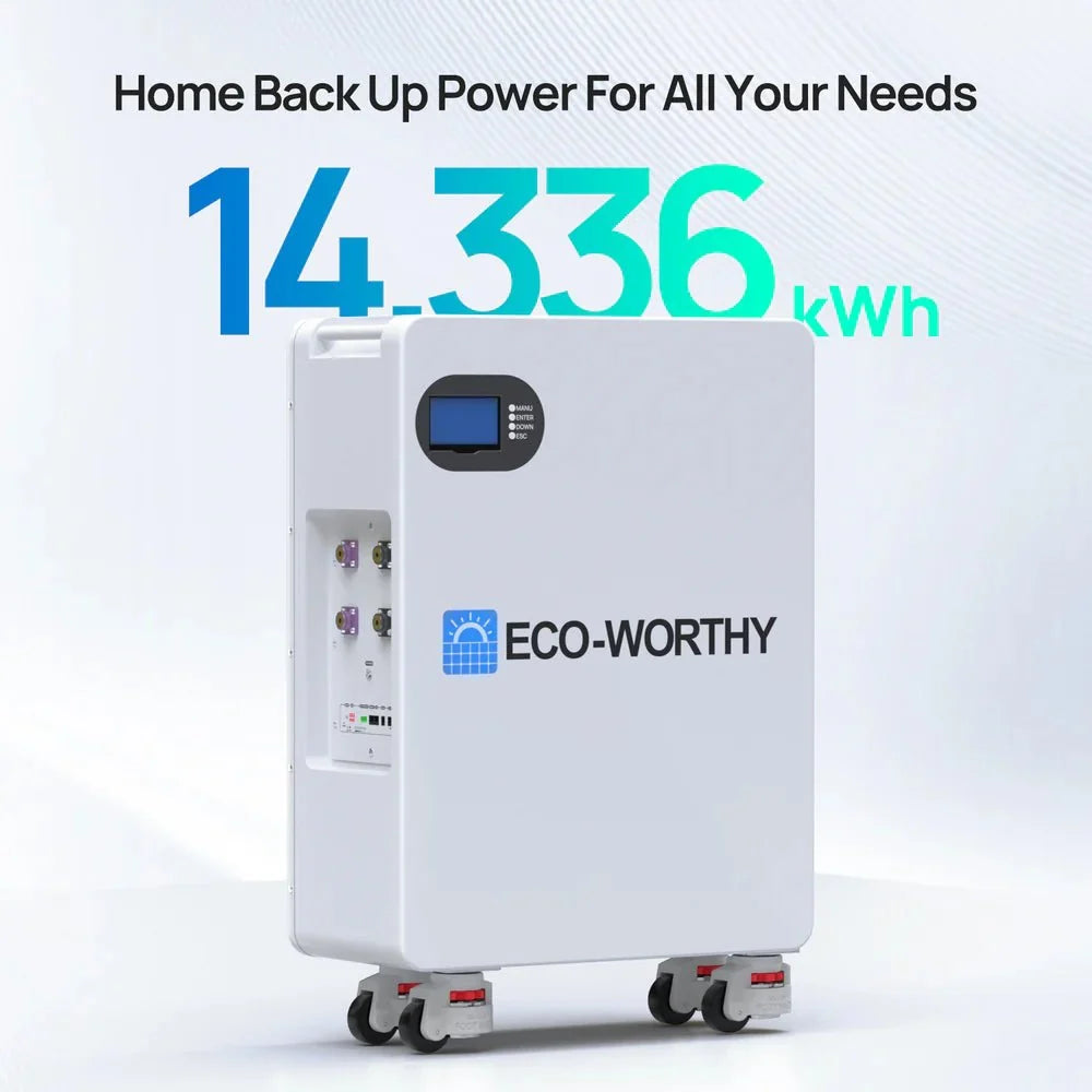 ECO-WORTHY 51.2V 280Ah LiFePO4 Floor Standing Battery with 4 Footmaster Nylon Wheels for Off-grid Home Energy Storage