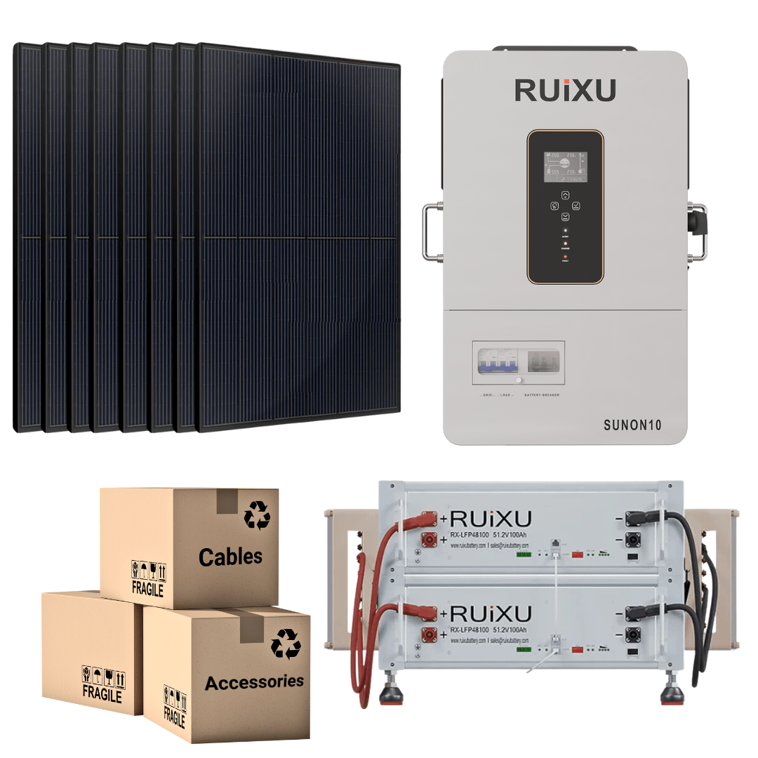 PRO Solar Kit - 48V Battery Bank (10.24kWh - 20.48kWh) + 10kW 120V/240V Hybrid Inverter + 410W Solar Panels - Off Grid Stores