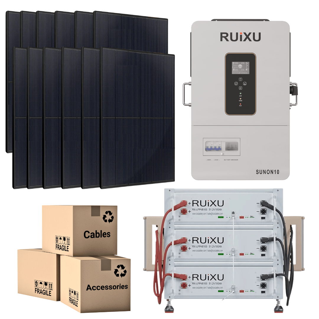 PRO Solar Kit - 48V Battery Bank (10.24kWh - 20.48kWh) + 10kW 120V/240V Hybrid Inverter + 410W Solar Panels - Off Grid Stores