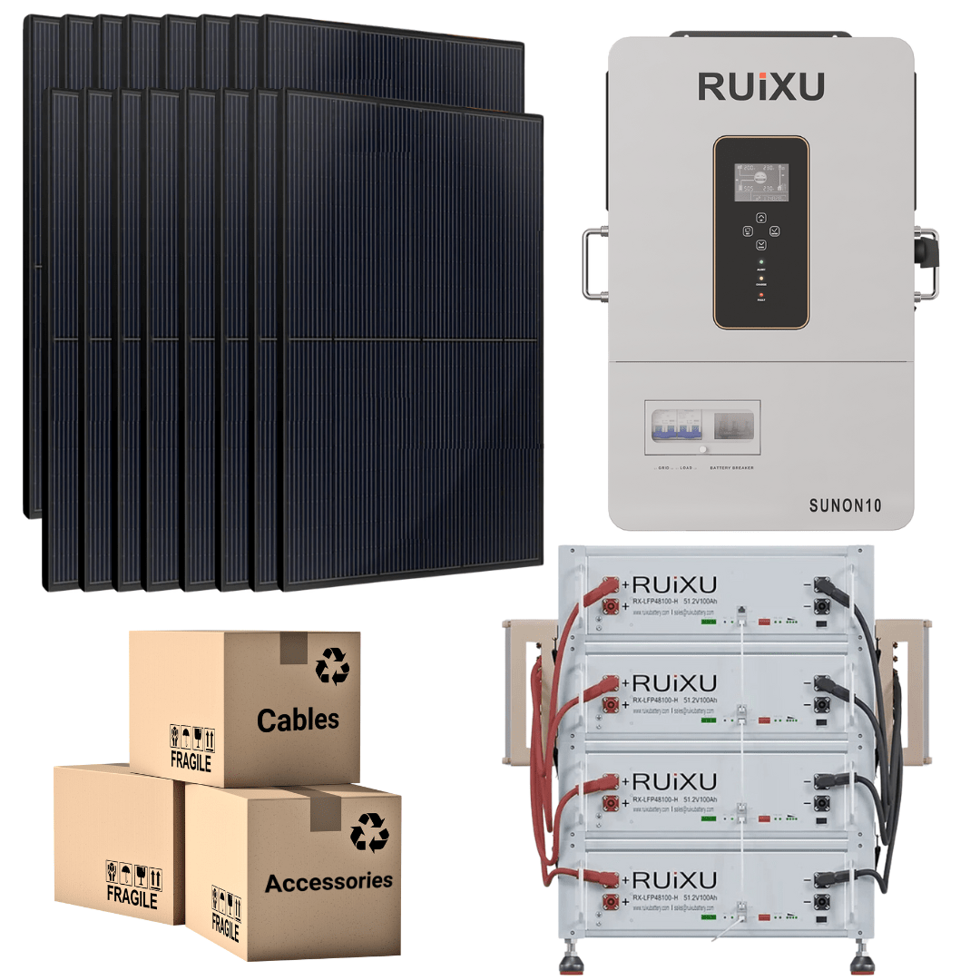 PRO Solar Kit - 48V Battery Bank (10.24kWh - 20.48kWh) + 10kW 120V/240V Hybrid Inverter + 410W Solar Panels - Off Grid Stores