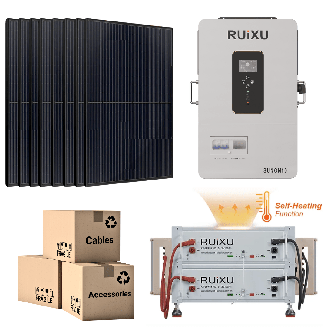 PRO Solar Kit - 48V Self-Heating Battery Bank (10.24kWh-20.48kWh) + 10kW 120V/240V Hybrid Inverter + 410W Solar Panels