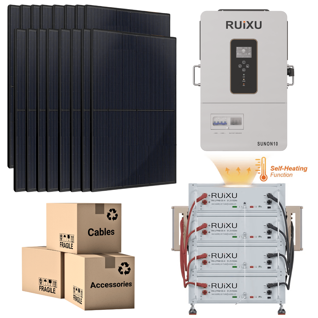 PRO Solar Kit - 48V Self - Heating Battery Bank (10.24kWh - 20.48kWh) + 10kW 120V/240V Hybrid Inverter + 410W Solar Panels - Off Grid Stores