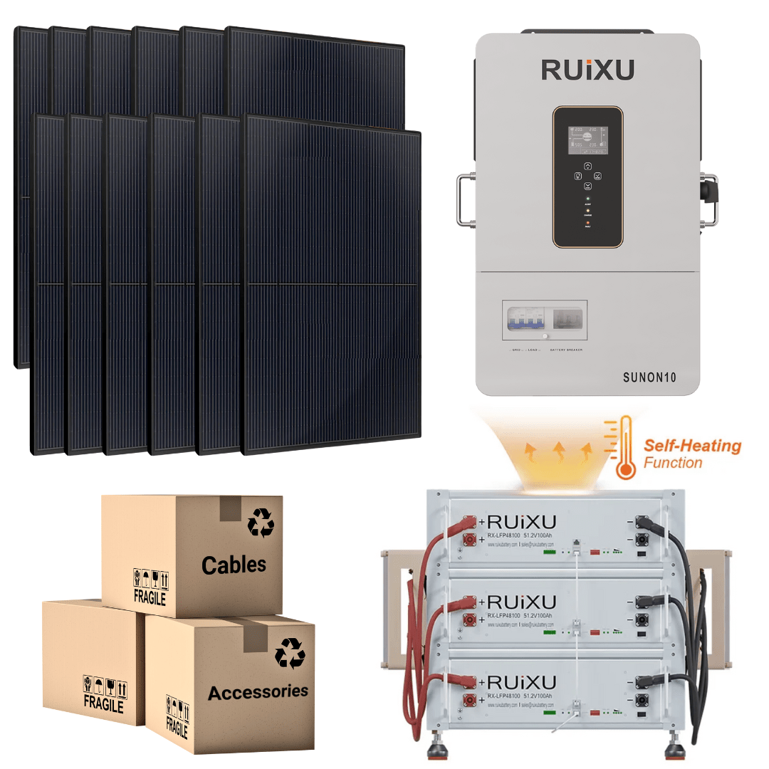 PRO Solar Kit - 48V Self - Heating Battery Bank (10.24kWh - 20.48kWh) + 10kW 120V/240V Hybrid Inverter + 410W Solar Panels - Off Grid Stores