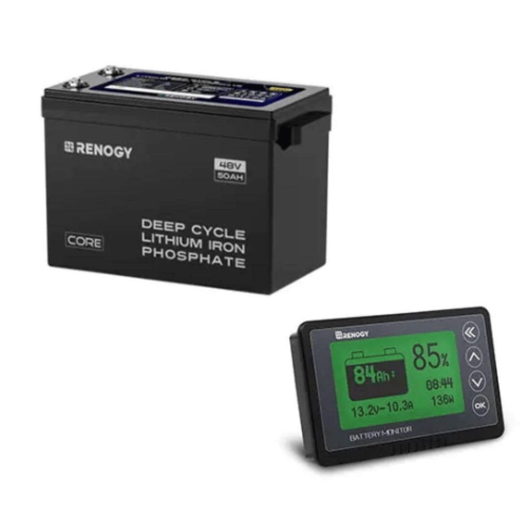 Renogy 48V 50Ah Smart Lithium Iron Phosphate Battery with Self-heating + Battery Monitor