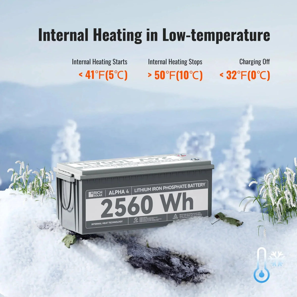 Rich Solar ALPHA 4 24V 100Ah LiFePO4 Battery w/ Internal Heating and Bluetooth