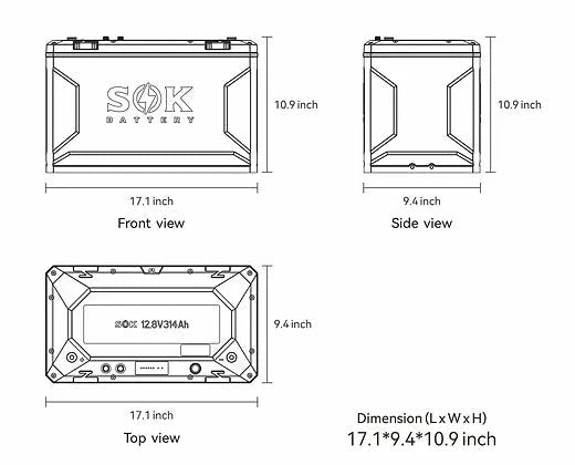 SOK Battery 12V 314Ah Lithium Iron Phosphate Battery With Built-in Heater & Bluetooth