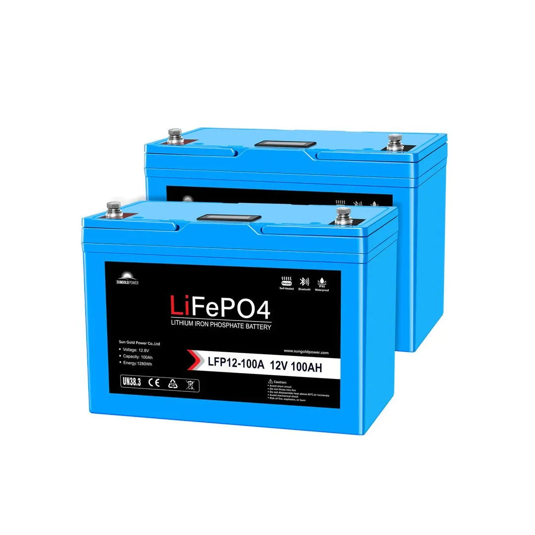 SunGoldPower 12V 100Ah LiFePo4 Deep Cycle Lithium Battery / Bluetooth / Self - Heating / IP65 - Off Grid Stores