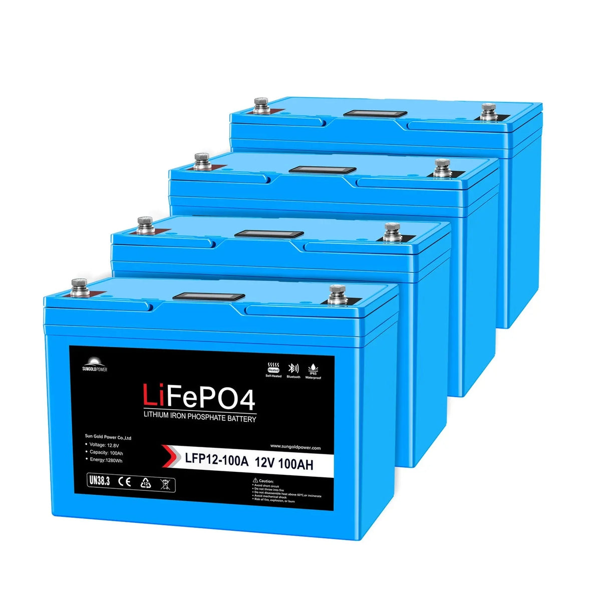 SunGoldPower 12V 100Ah LiFePo4 Deep Cycle Lithium Battery / Bluetooth / Self - Heating / IP65 - Off Grid Stores