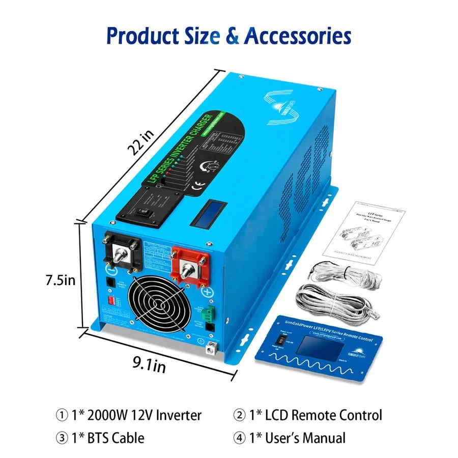 SunGoldPower 2000W DC 12V Pure Sine Wave Inverter With Charger