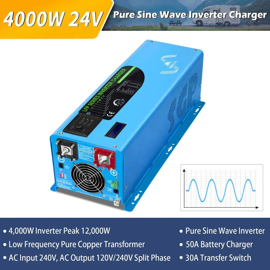 SunGoldPower 4000W DC 24V Split Phase Pure Sine Wave Inverter With Charger