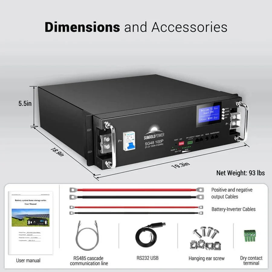 SunGoldPower 48V 100Ah Server Rack LiFePO4 Lithium Battery