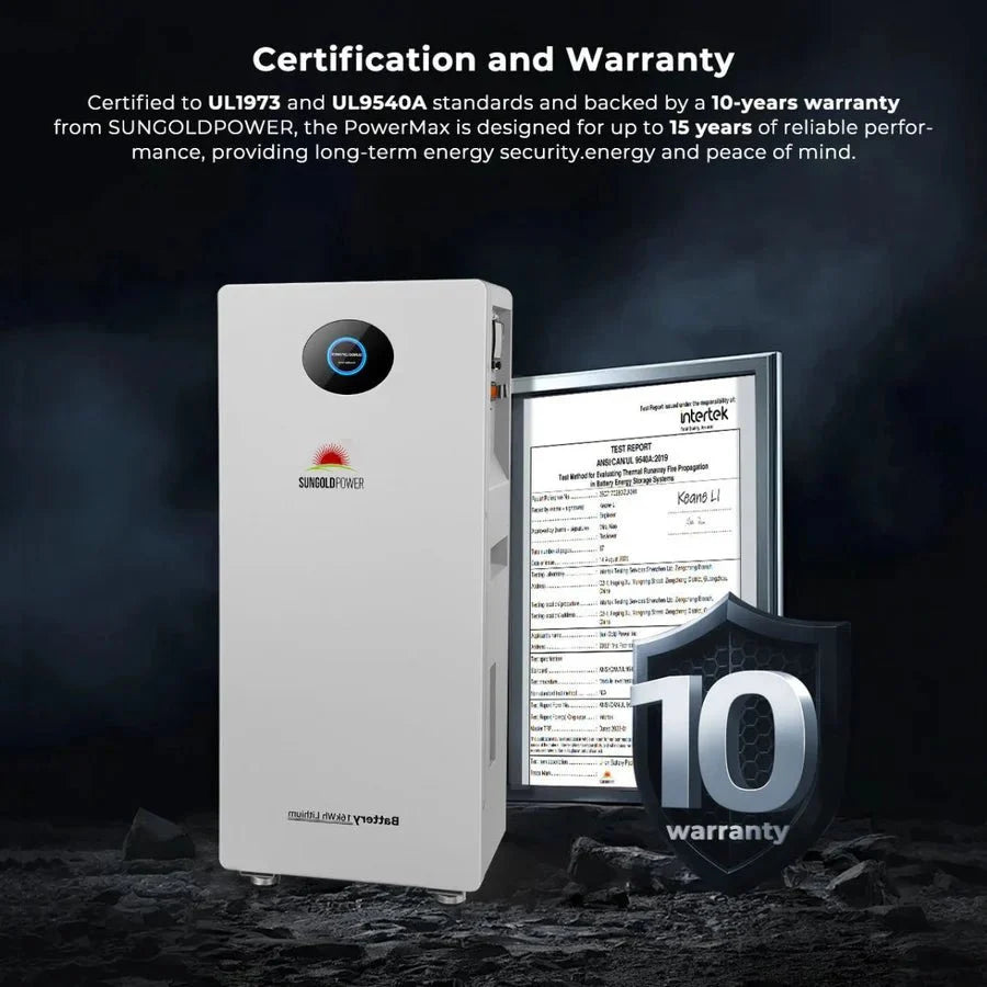 SunGoldPower PowerMax 51.2V 314AH Outdoor Energy Storage Battery UL1973 & UL9540A
